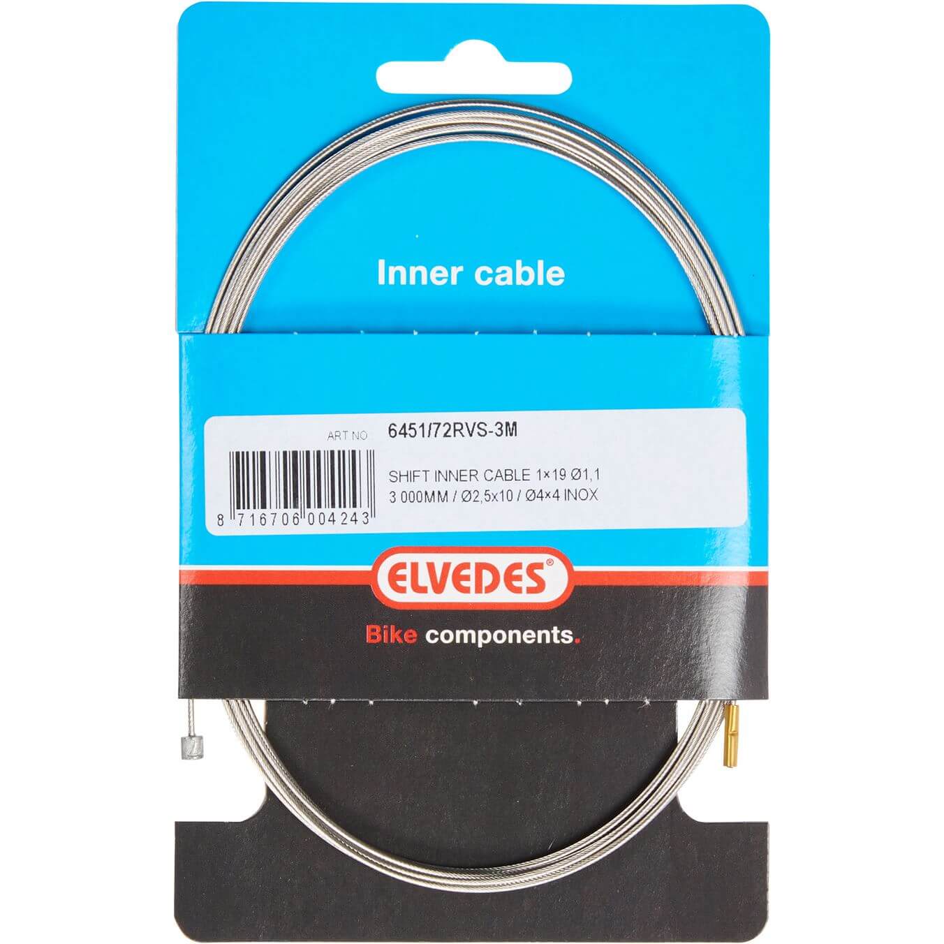 Elvedes Stainless Steel Inner Shift Cable 3m 2 Nipples 2.5x10 And 4x4